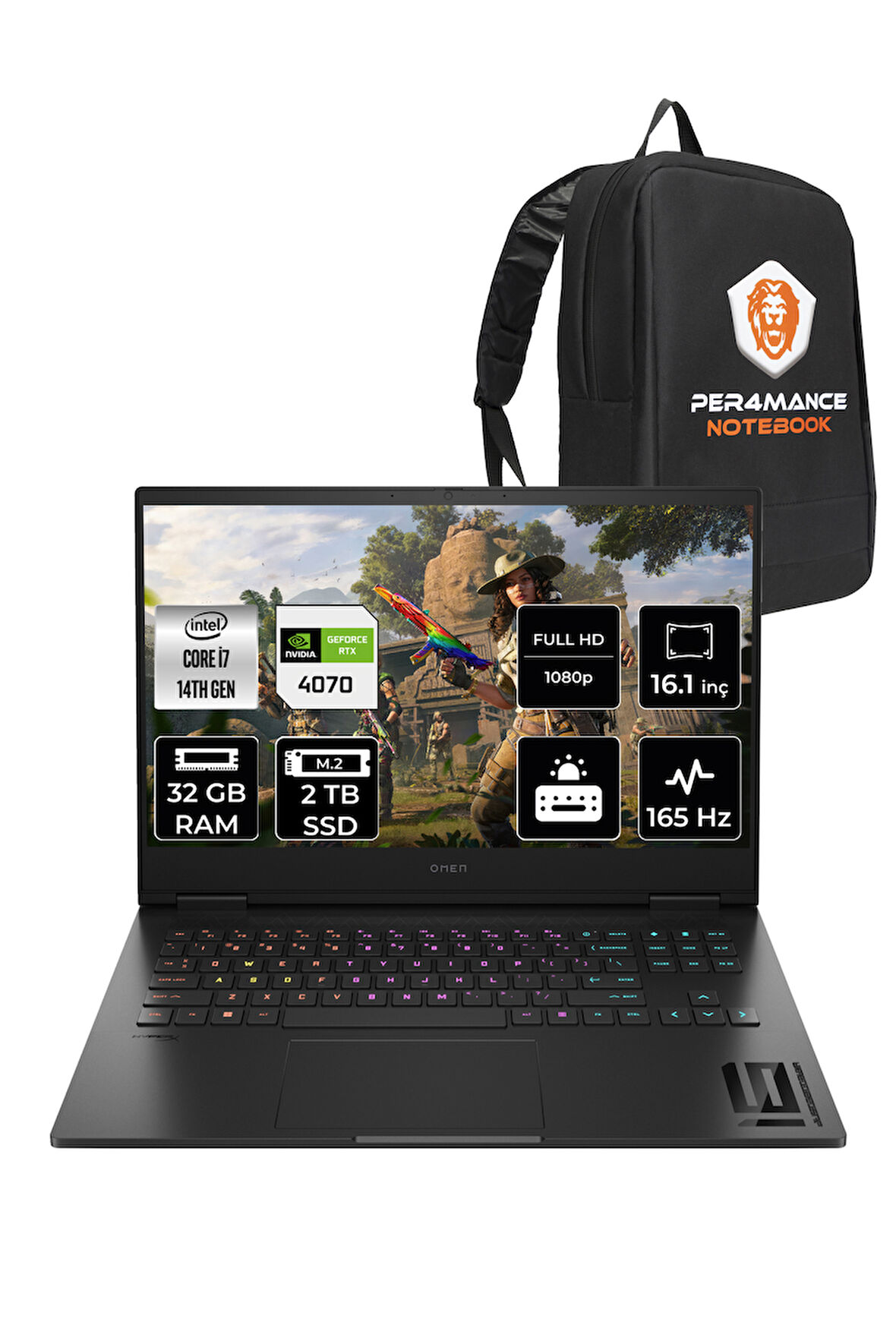 HP OMEN 16 i7 14700HX 32GB RAM 2TB SSD RTX4070/8GB 165Hz 16.1'' FHD FDOS Gaming Laptop & PER4 ÇANTA