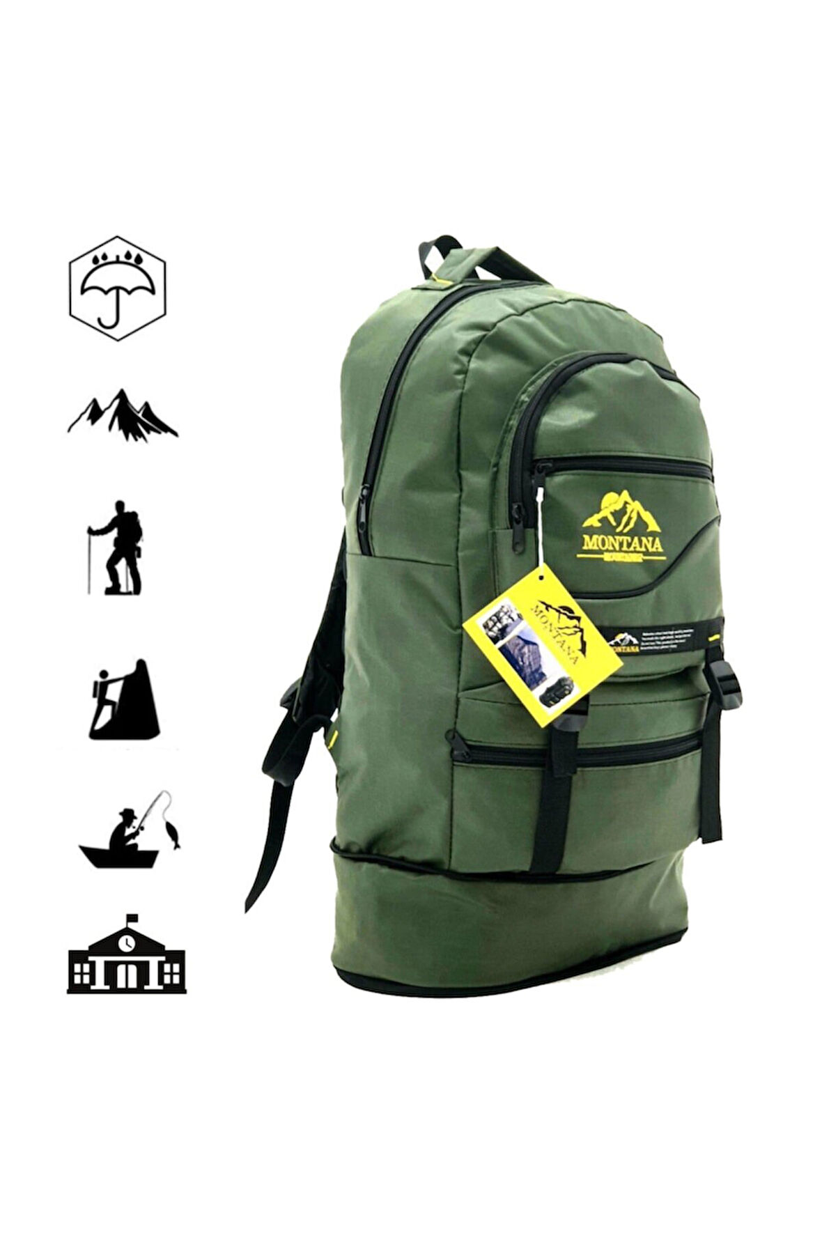 Montana Unisex Haki Körüklü 65 lt Kapasiteli Dağcı Sırt Çantası