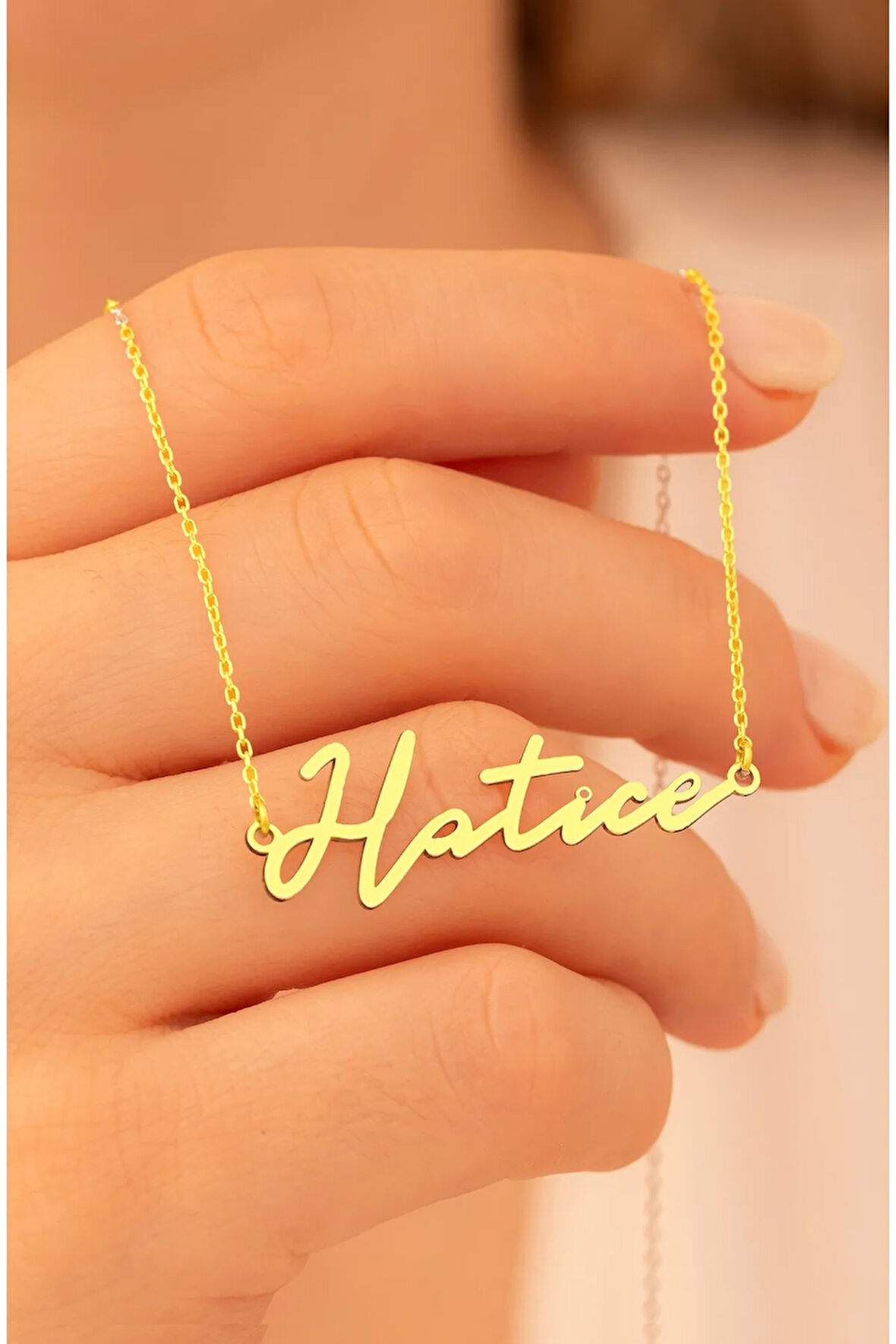 Kadın Gümüş Kolye - Hatice Yazılı 925 Ayar Gümüş Altın Kaplama Kadın Kolye