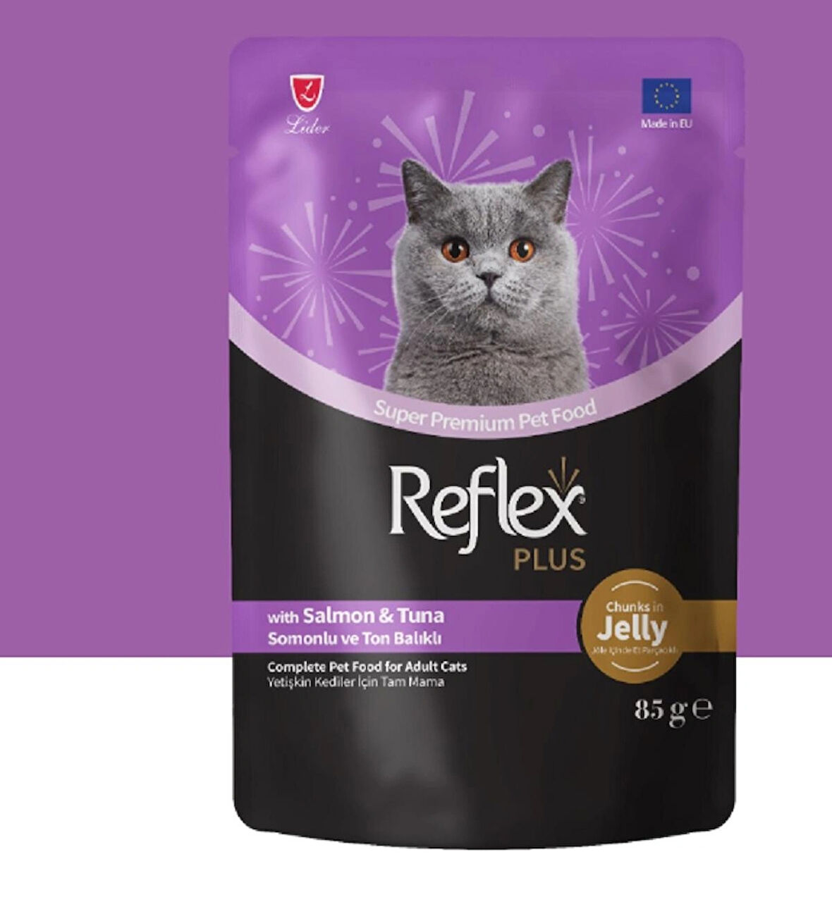 Jöle İçinde Et Parçacıklı Somonlu & Ton Balıklı Yetişkin Kedi Maması 85g X 5 Adet