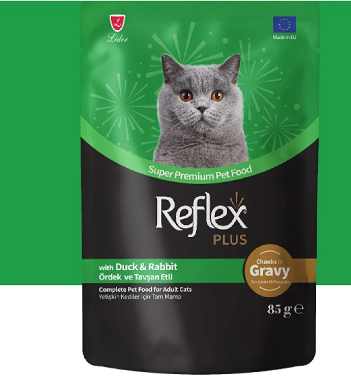  Sos İçinde Et Parçacıklı Ördekli & Tavşanlı Yetişkin Kedi Yaş Mama 85 gr x 6 Adet