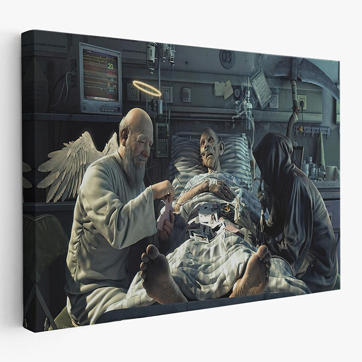 Azrail ve Melek Kumar Oynuyor Kanvas Tablo, Ölüm Meleği Çalışıyor Tablo-5373