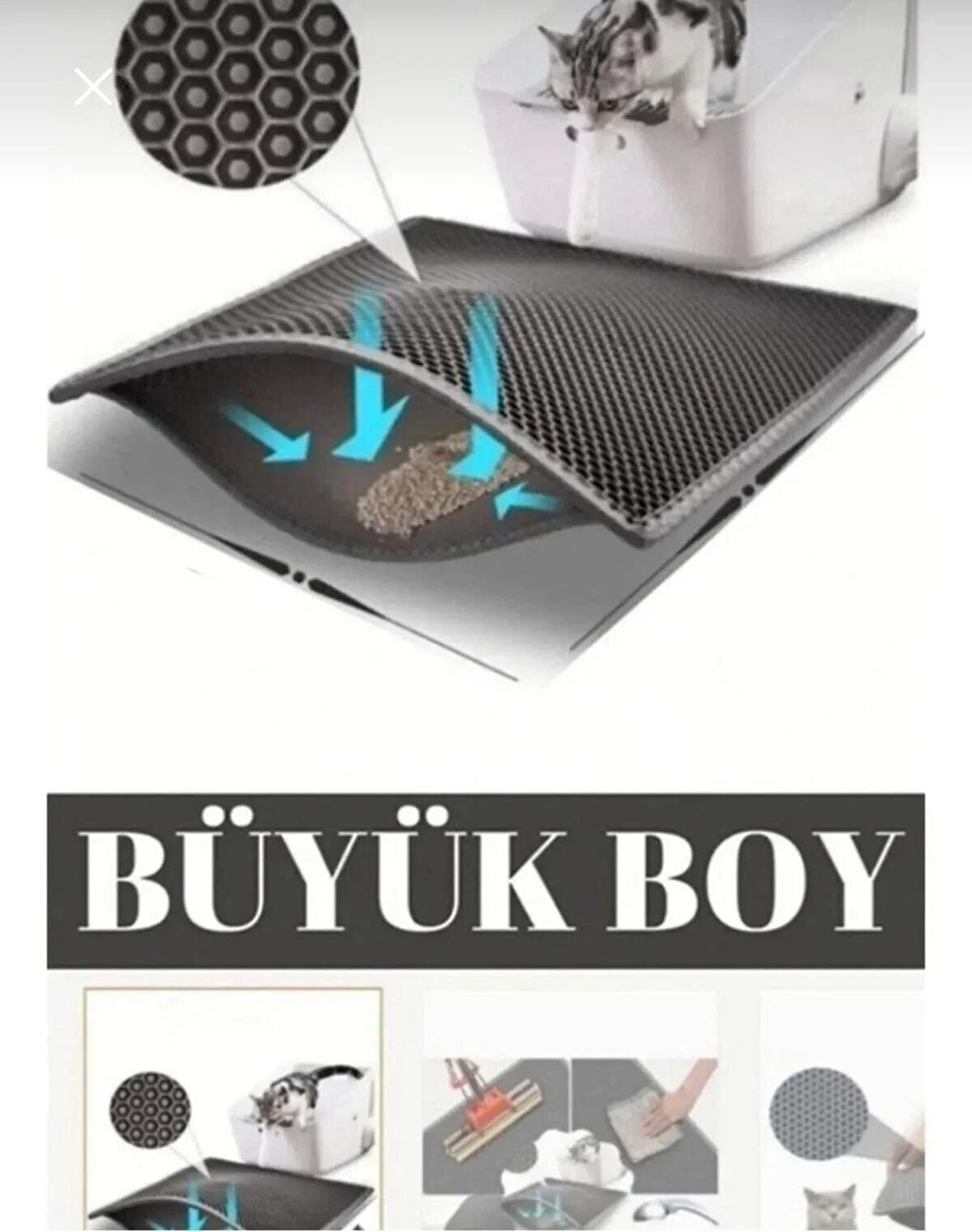 Büyük Boy Elekli Kedi Tuvalet Önü Paspası 80x60cm