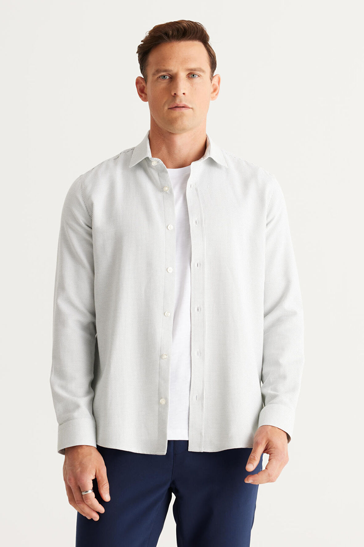 Altınyıldız Classics Slim Fit Klasik Yaka Yeşil - Beyaz Erkek Gömlek 4A2024100071