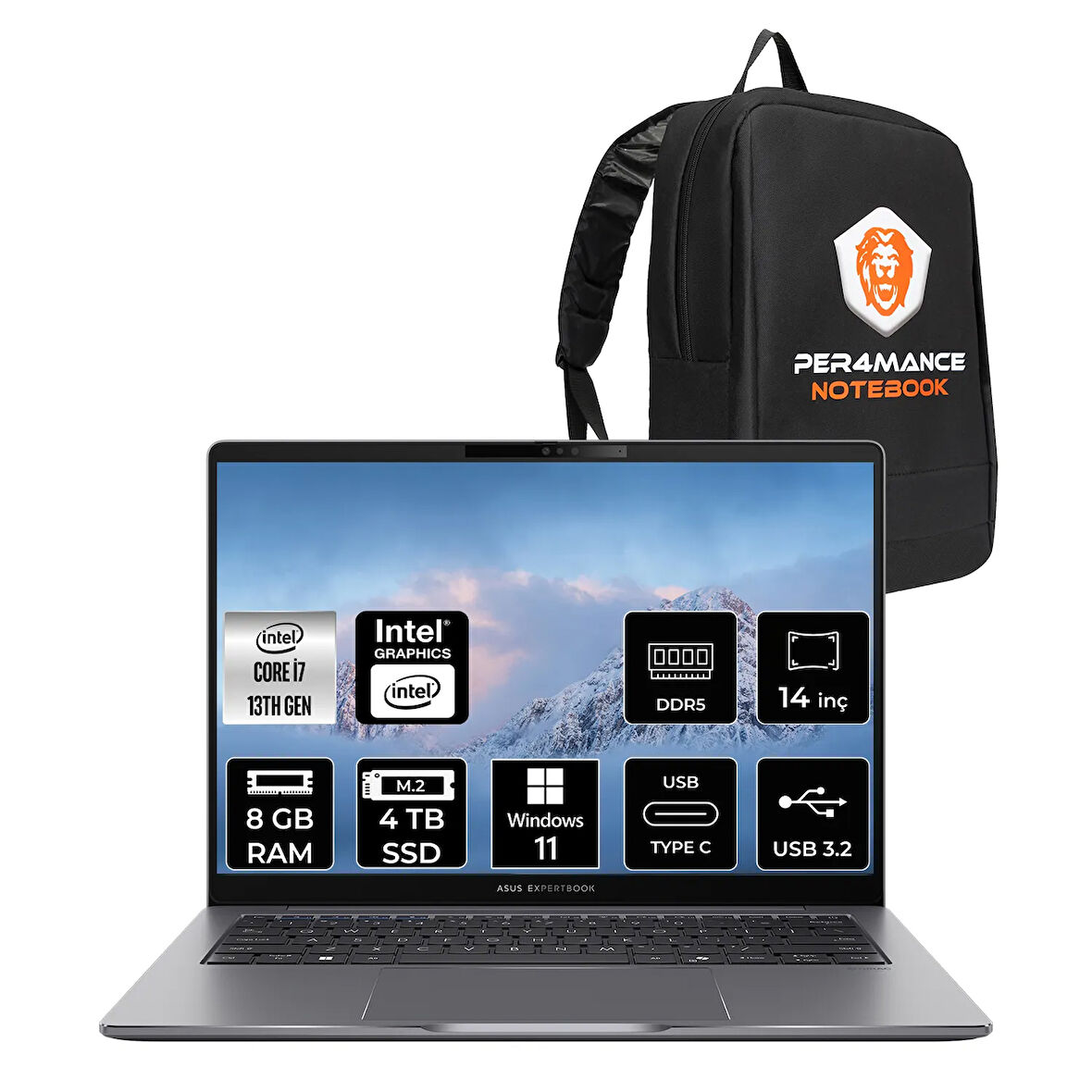 Asus Expertbook P3 i7 13620H 8GB DDR5 4TB SSD 14" WUXGA W11H P3405CVA Dizüstü Bilgisayar & ÇANTA