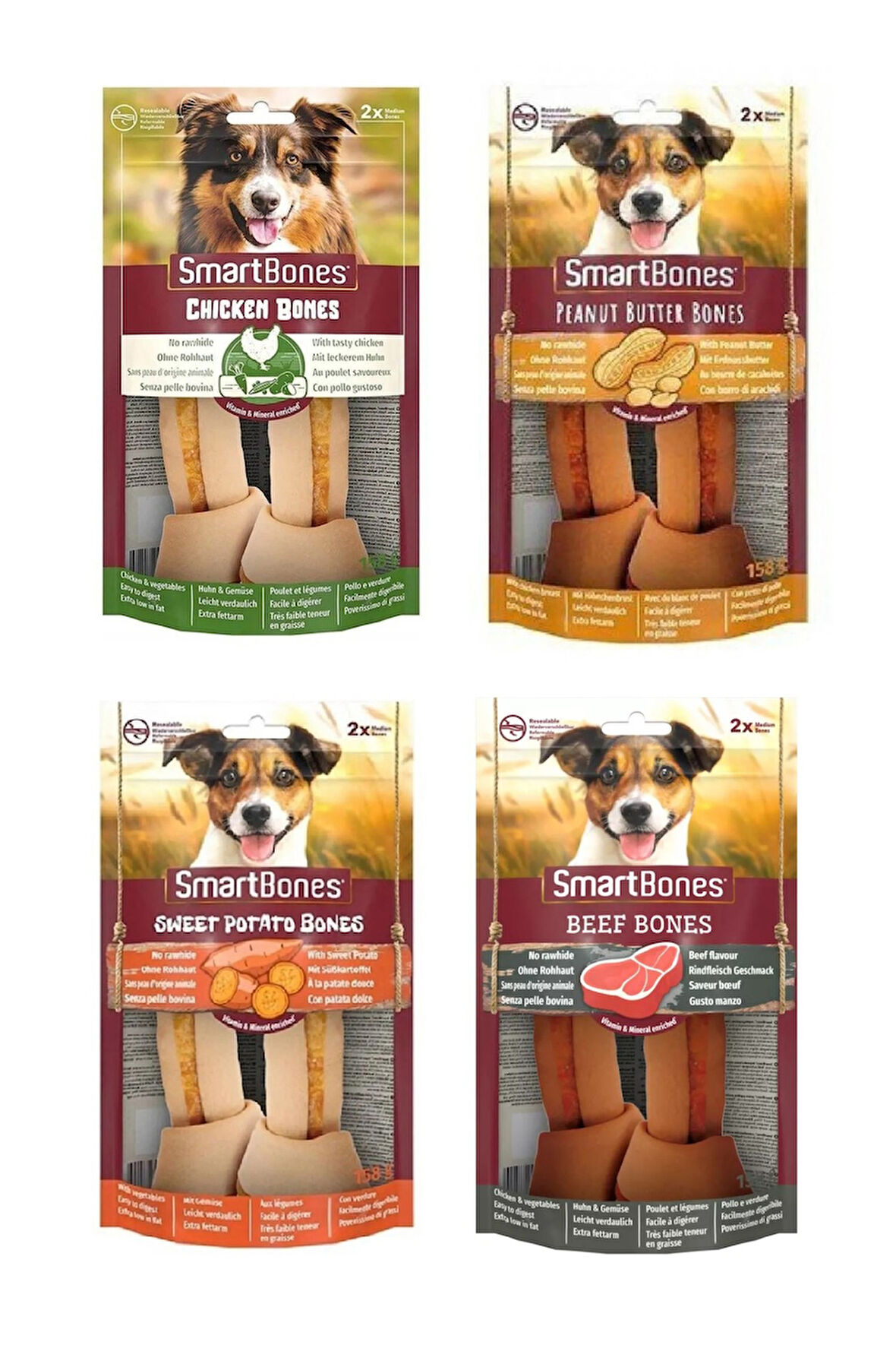 Smartbones 4 Çeşit Karma Medium Köpek Ödülü 2 Li 158 Gr. X 4 Adet