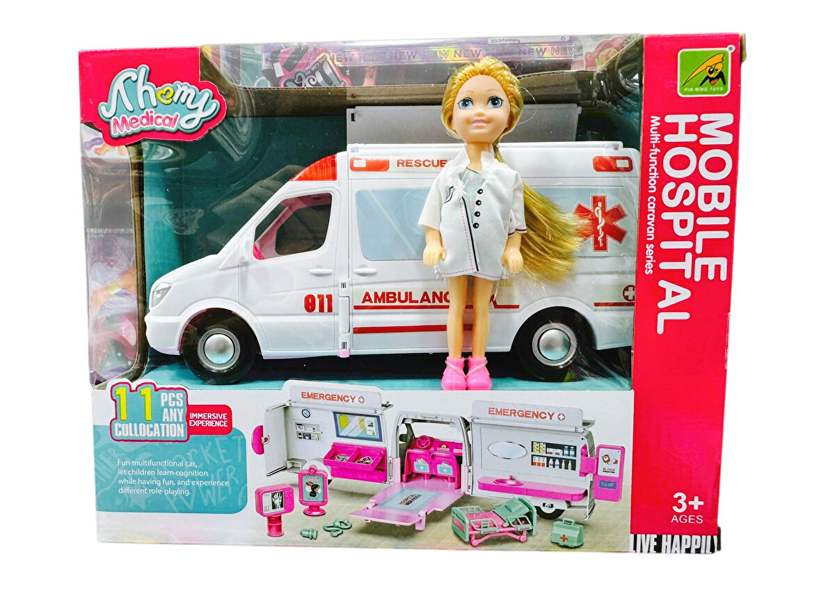 Mobile Hospital – Oyuncak Bebekli Ambulans ve Doktor Seti (11 Parça)