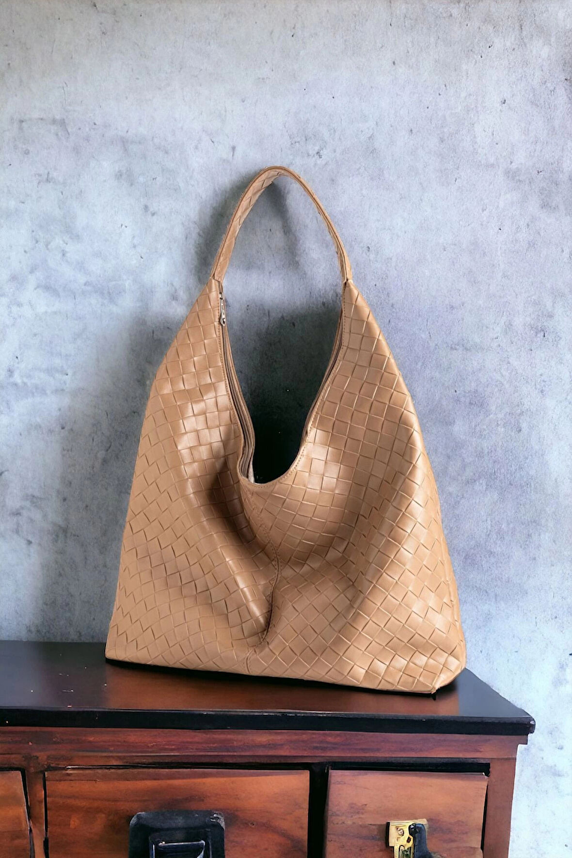 Liya Acı Kahve Süet Örgü Desen Shopper Kadın Omuz Çantası