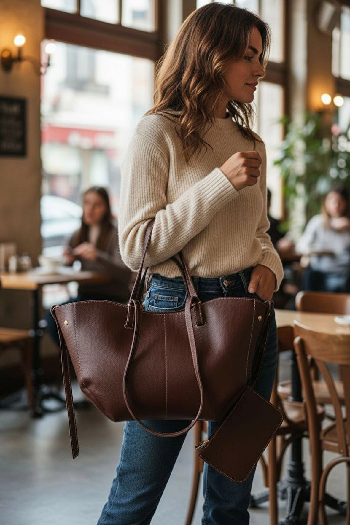 Robin Acı Kahve Süet Big Shopper Cüzdanlı Kadın Omuz Çantası