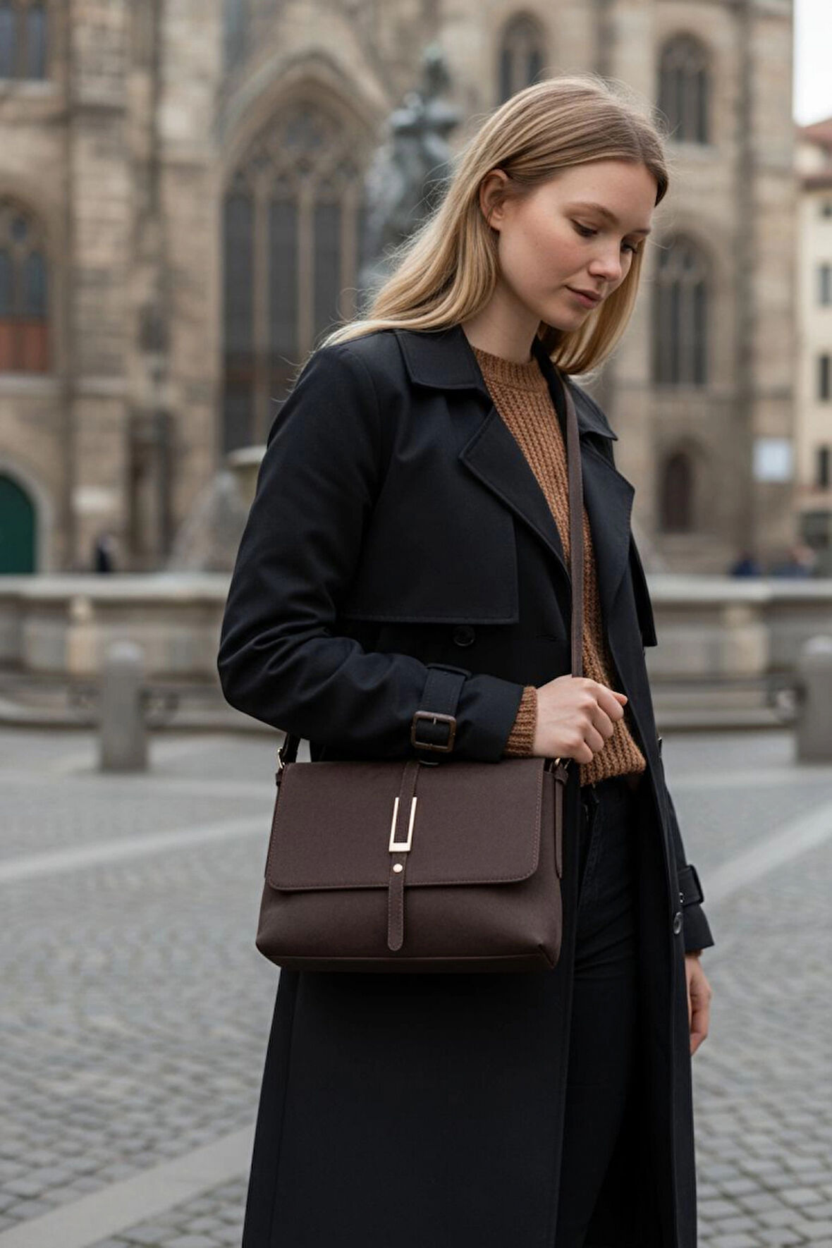 Mimosa Kahverengi Süet Kadın Omuz Çantası