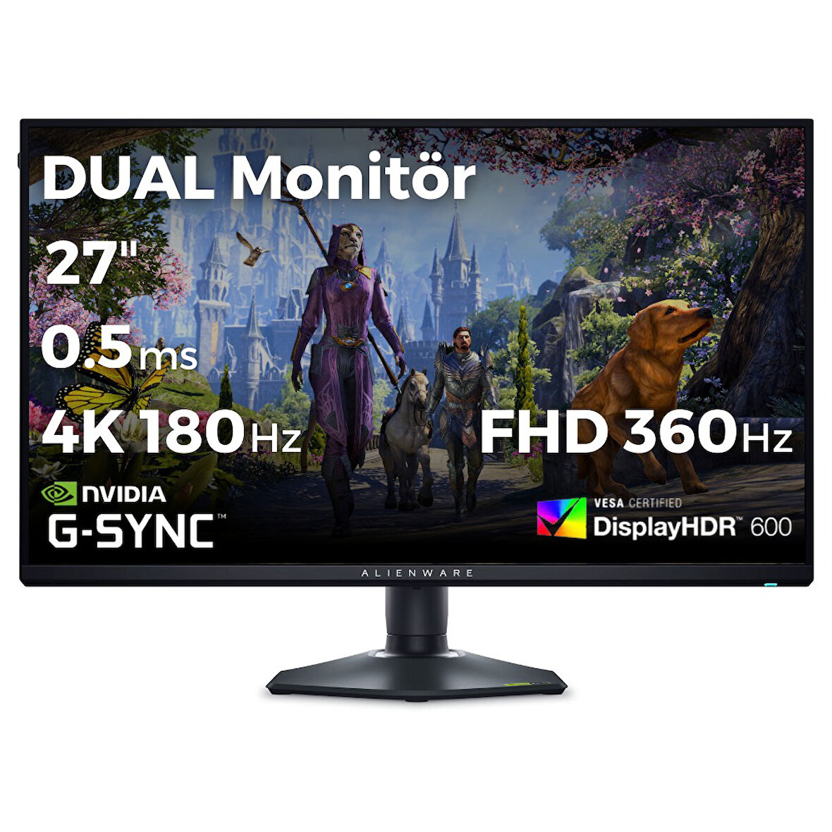 Dell Alienware AW2725QF 27 Dual Çözünürlük 4K 180Hz - FHD 360Hz 0.5ms HDMI DP Type-C HDR 600 G-Sync IPS Gaming Monitör