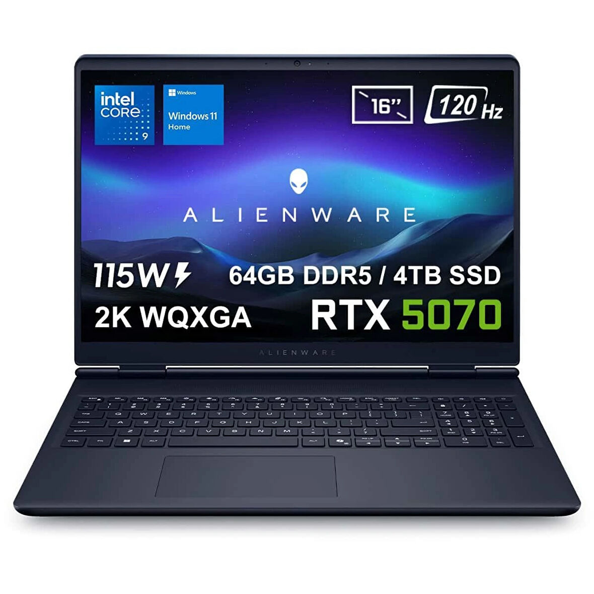 Dell Alienware 16 Aurora Intel Core 9-270H 64GB DDR5 4TB SSD RTX5070 8GB 115W 16 inç 2K WQXGA 120Hz WVA W11 Home Gaming Laptop (AC16250-C932157Wv6)