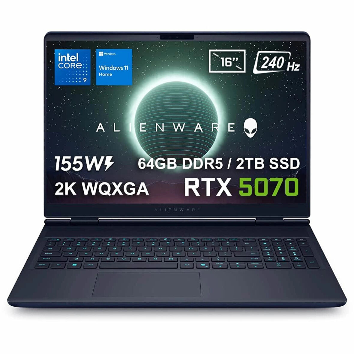 Dell Alienware 16X Aurora Intel Core Ultra 9-275HX 64GB DDR5 2TB SSD RTX5070 8GB 155W 16 inç 2K WQXGA 240Hz 3ms WVA W11 Home Gaming Laptop (AC16251-CU932157Wv3)