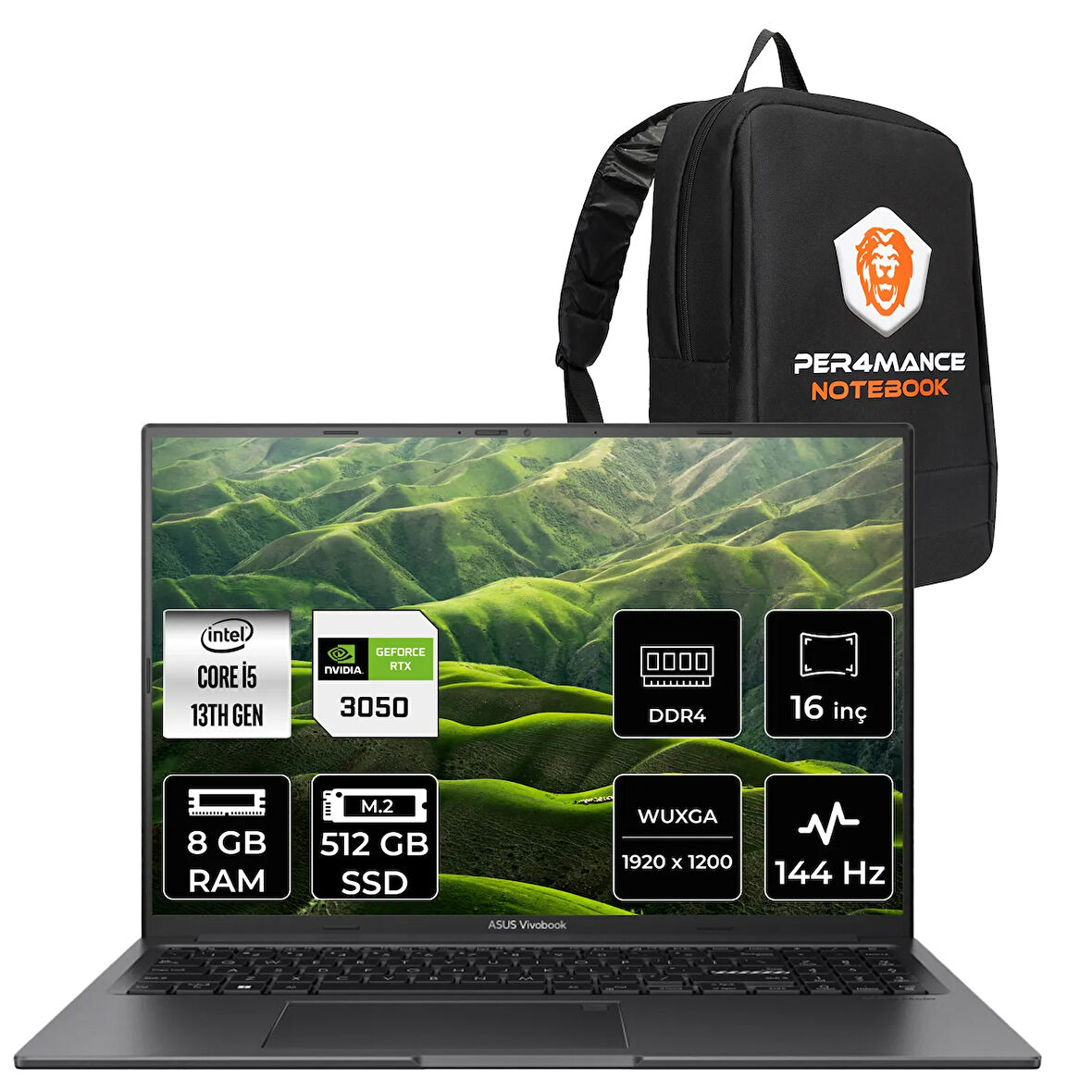 Asus VivoBook 16X i5 13420H 8GB 512GB SSD RTX3050/4GB 16" WUXGA 144Hz FDOS Dizüstü Bilgisayar