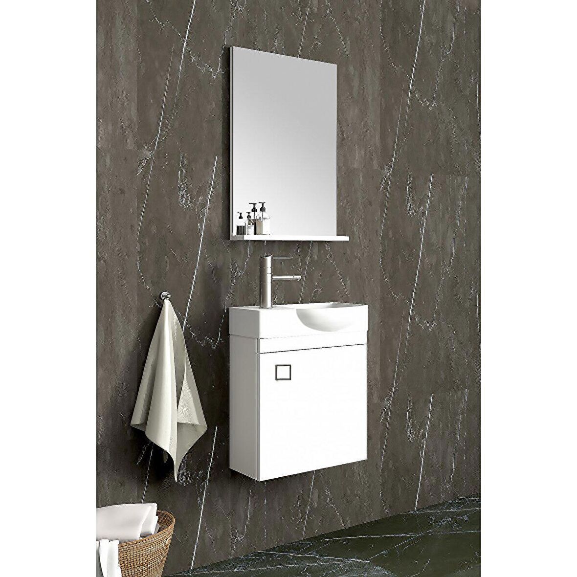 MİNİ 45 CM SOL BANYO DOLABI - BEYAZ