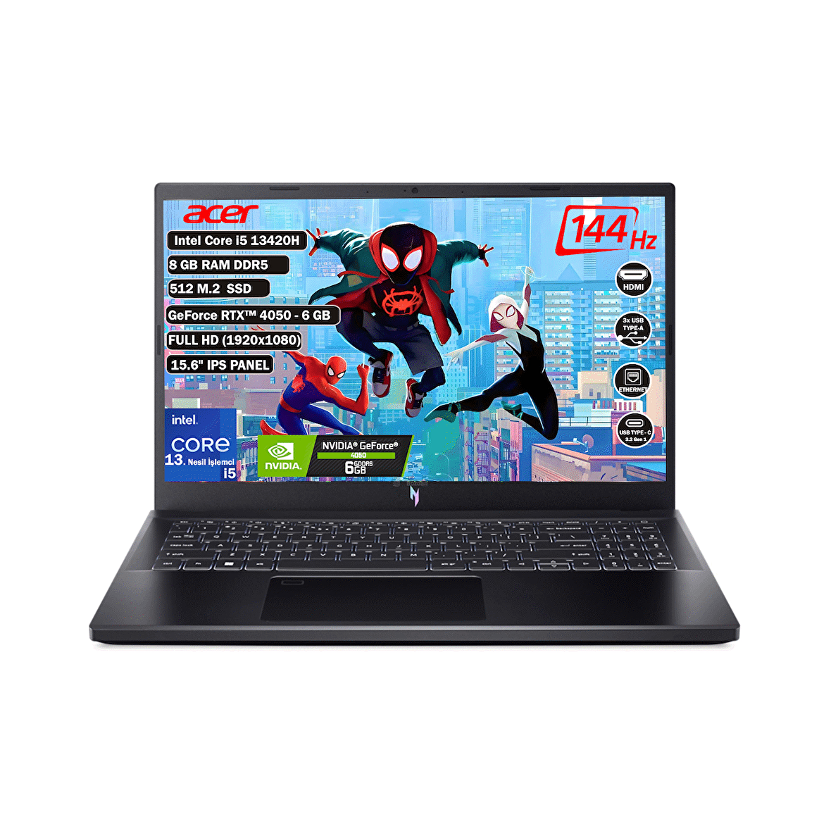 Acer Nitro V 15 Intel Core i5 13420H 8 GB 512 GB SSD Rtx 4050 6 GB Freedos 15.6" FHD IPS Taşınabilir Bilgisayar NH.QNBEY.001