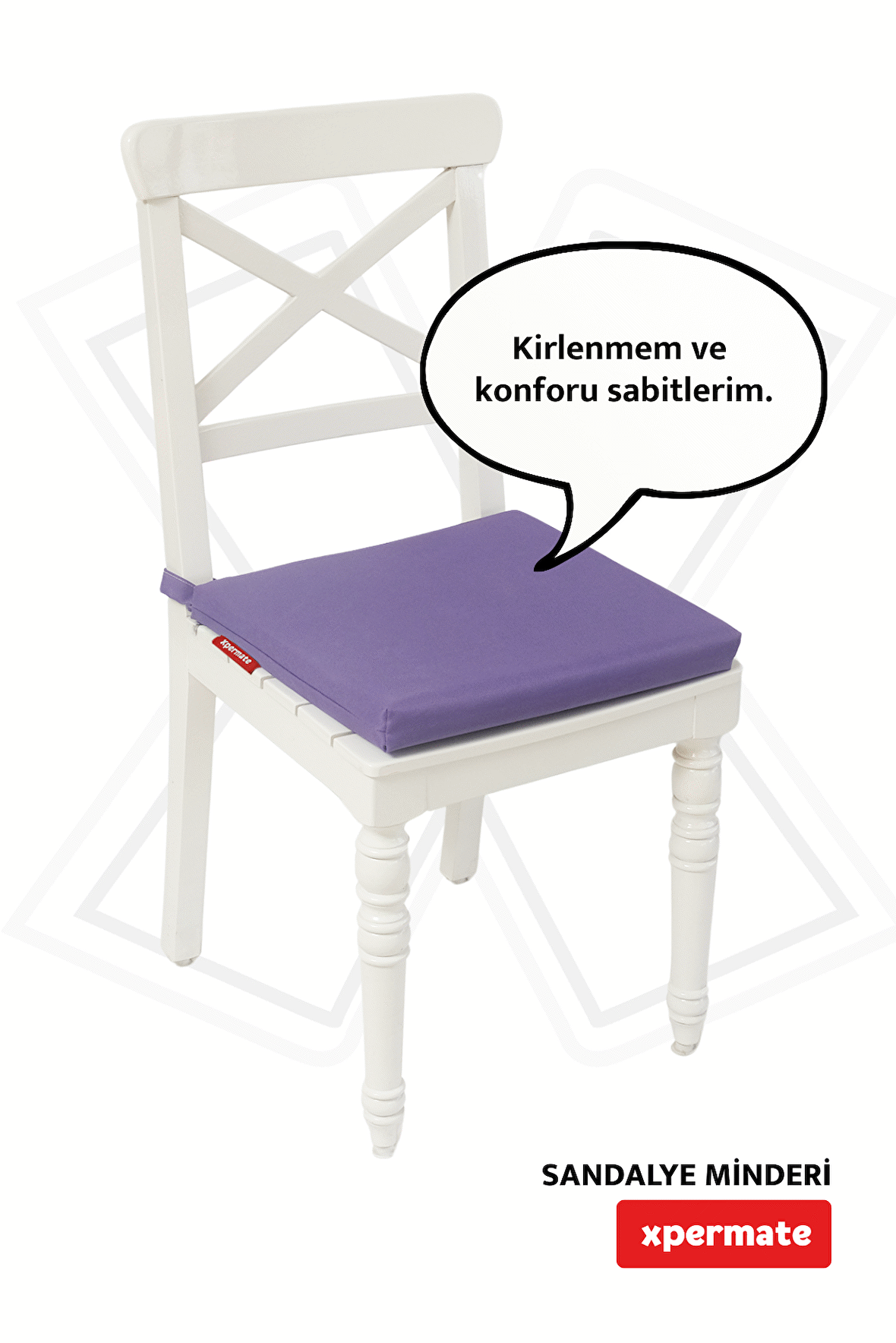 XPERMATE Fermuarlı Sandalye Minderi Su İtici Kumaş 40x40 cm Sünger Sandalye Minderi Bağcıklı Mor