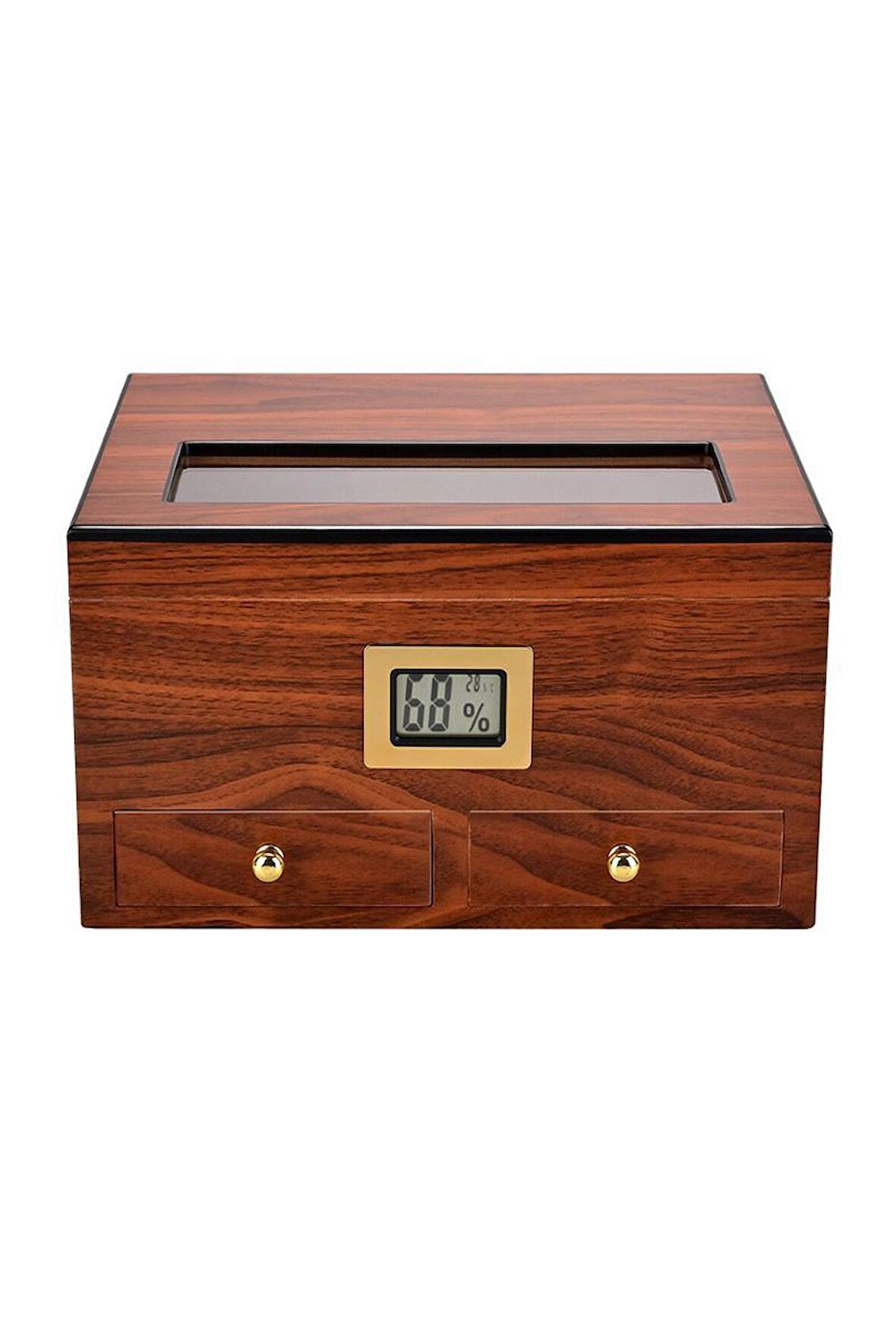 Falconetti Sedir Ağacı Camlı Çekmeceli Humidor Puro Kutusu rc56