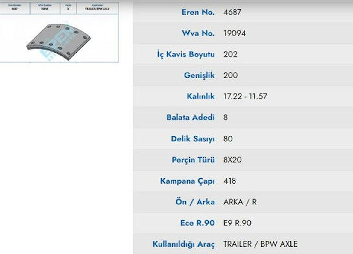 FULLORGANIK KAMPANA BALATA MUHTELIF BPW DORSE  19094