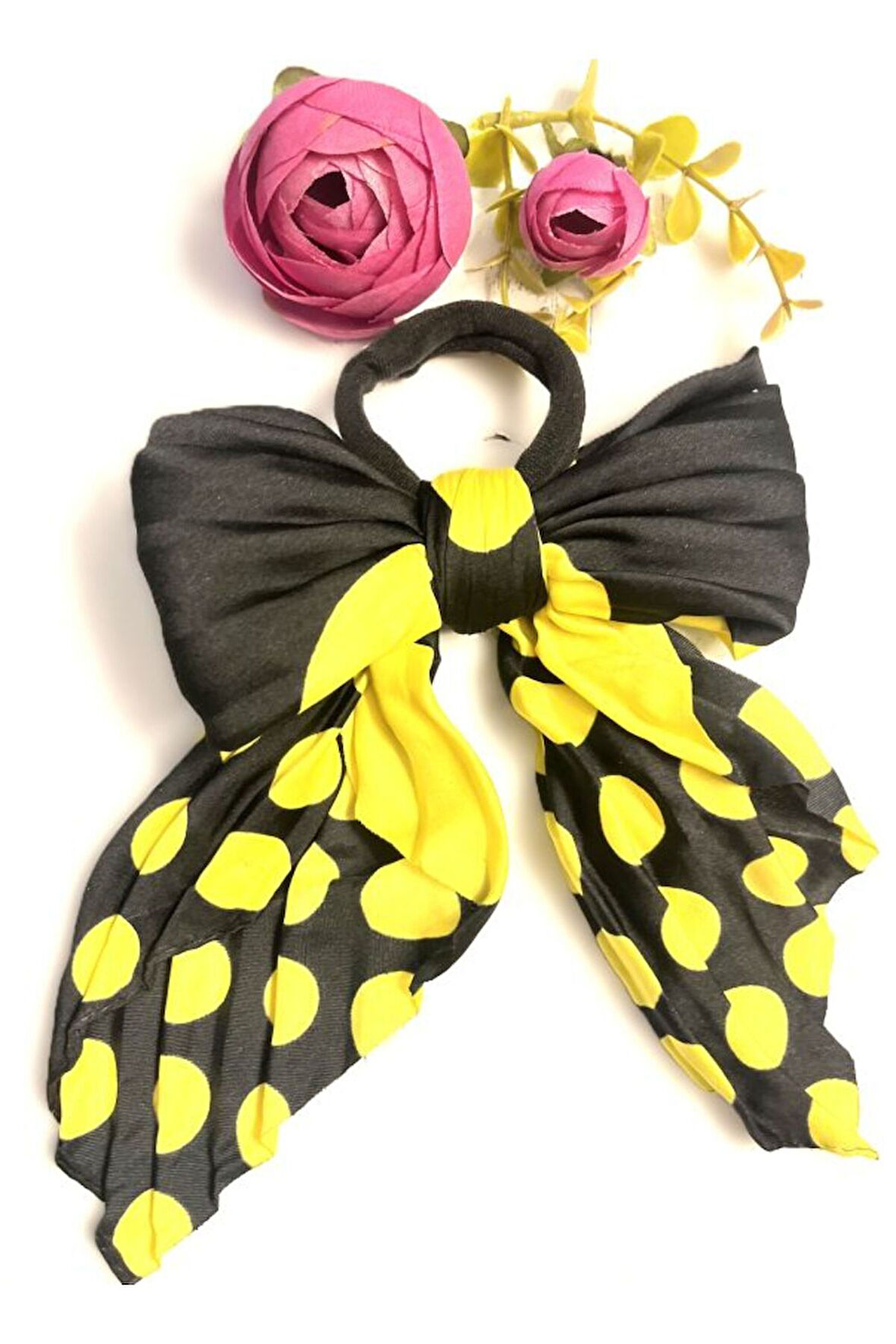 Puantiyeli Saten Fiyonklu Lastik Toka