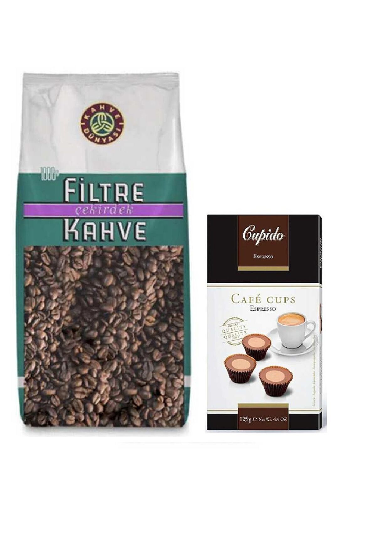 Kahve Dünyası Filtre Kahve Çekirdek 1 kg ve IKEA Cupido Cafe Cups Espresso 125g Kahveli Şekerleme