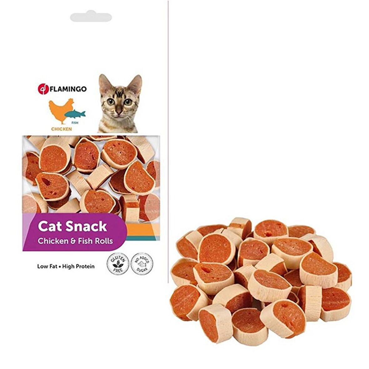 Flamingo Cat Snack Balık Eti - Kümes Hayvanlı Granül Yetişkin Kedi Ödülü 50 g 