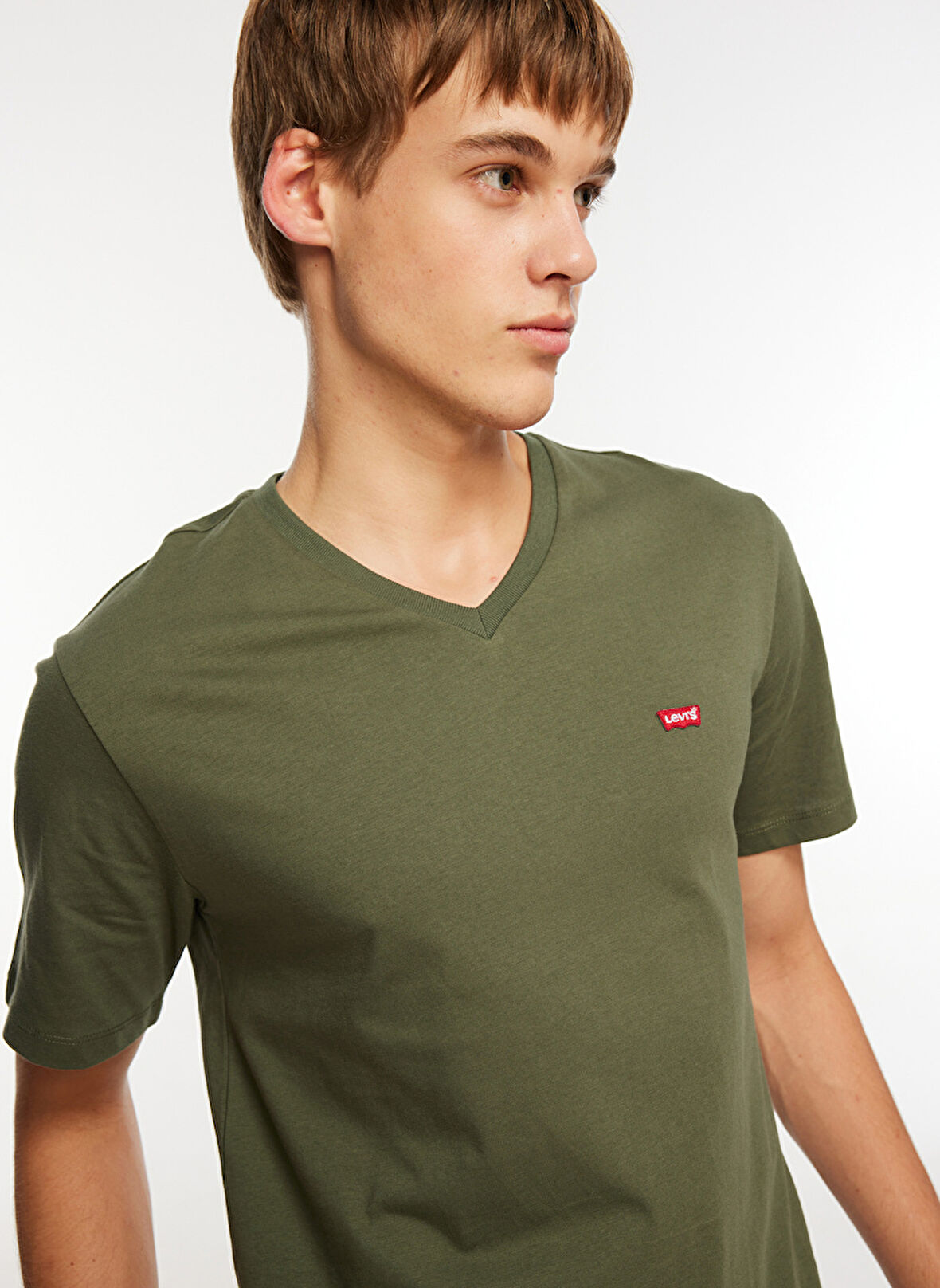 V Yaka Yeşil Erkek T-Shirt