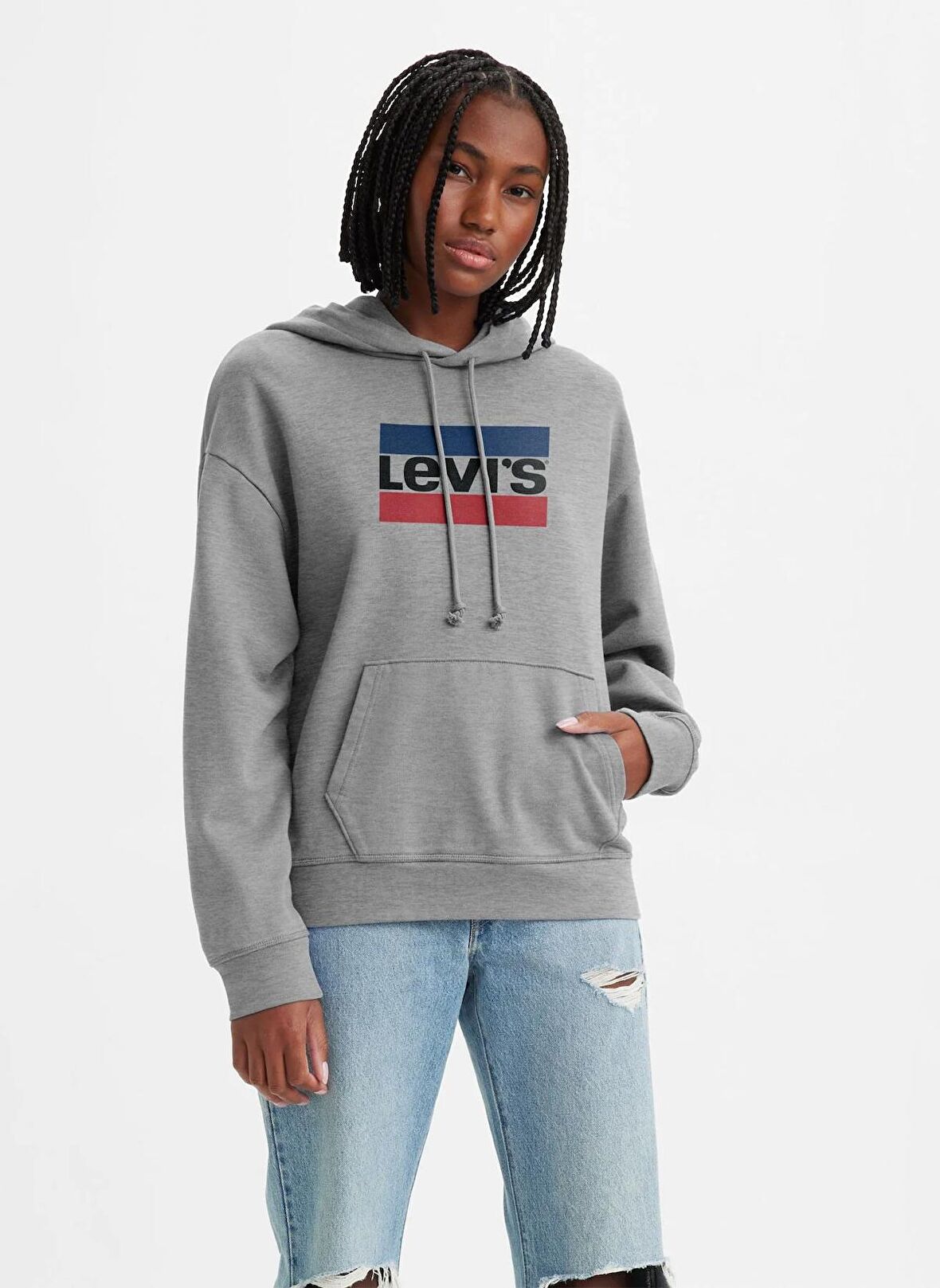 Levis Kapüşon Yaka Baskılı Gri Kadın Sweatshırt LSE_GRAPHIC STANDARD HOO HOODIE COR