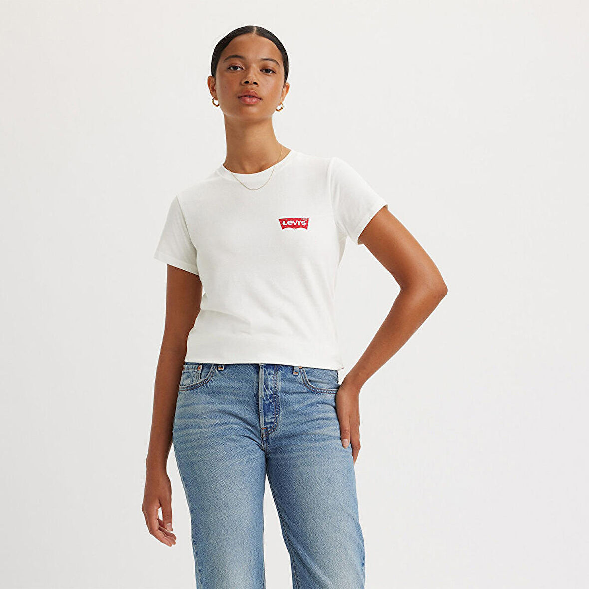 Levis Bisiklet Yaka Baskılı Kısa Kollu Beyaz Kadın T-Shirt A2086-0282