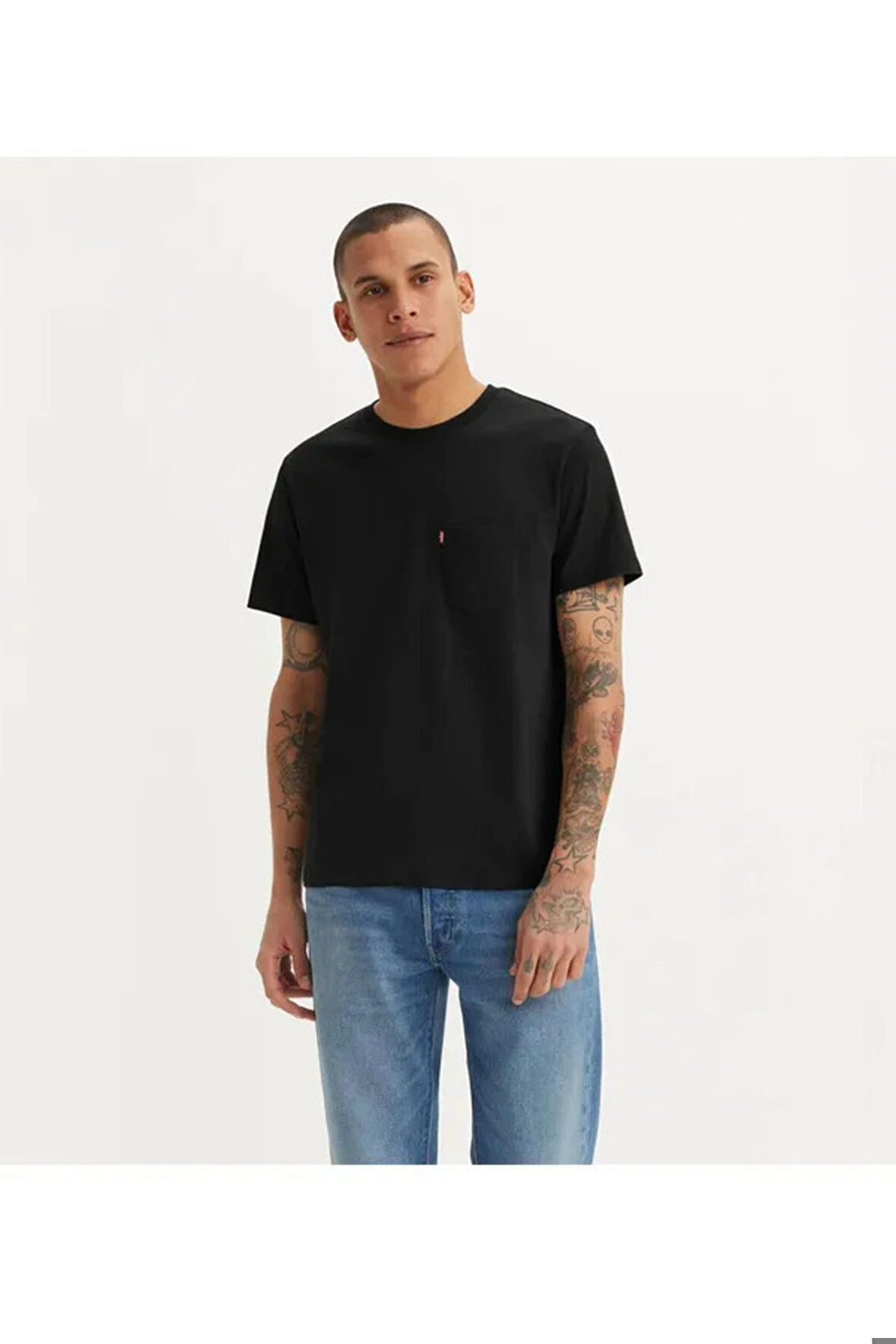 Levi's Erkek Bisiklet Yaka Düz Siyah Cepli Relaxed The Pocket Tişört -  001TT0001