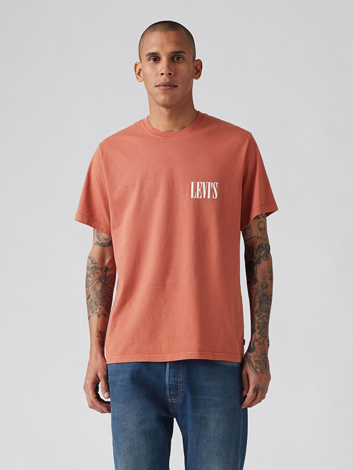 RELAXED FIT SERIF LOGO ERKEK KIRMIZI T-SHİRT 16143-1918