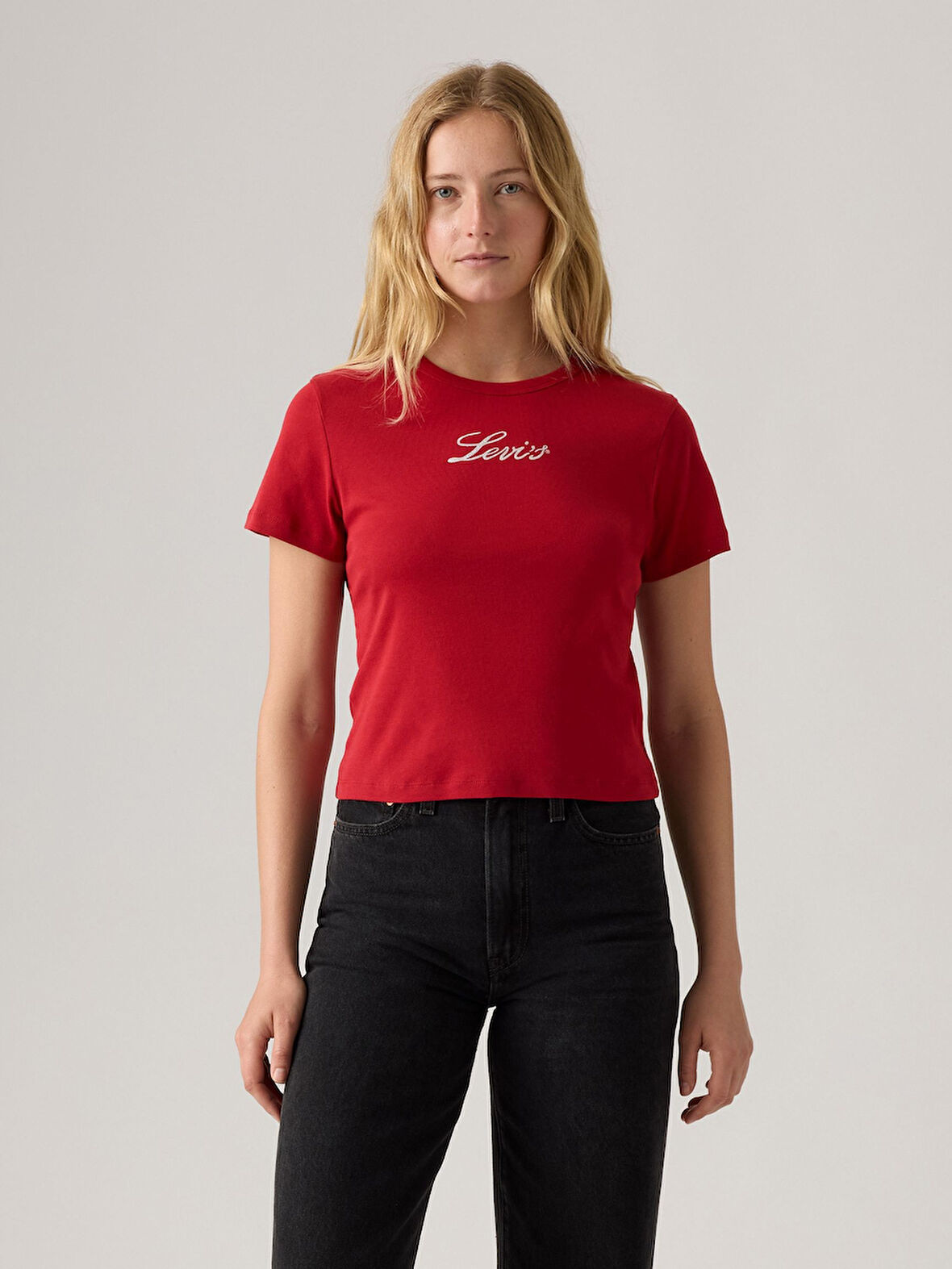 KADIN KIRMIZI SİM DETAYLI LOGOLU T-SHİRT TİŞÖRT 17944-0084