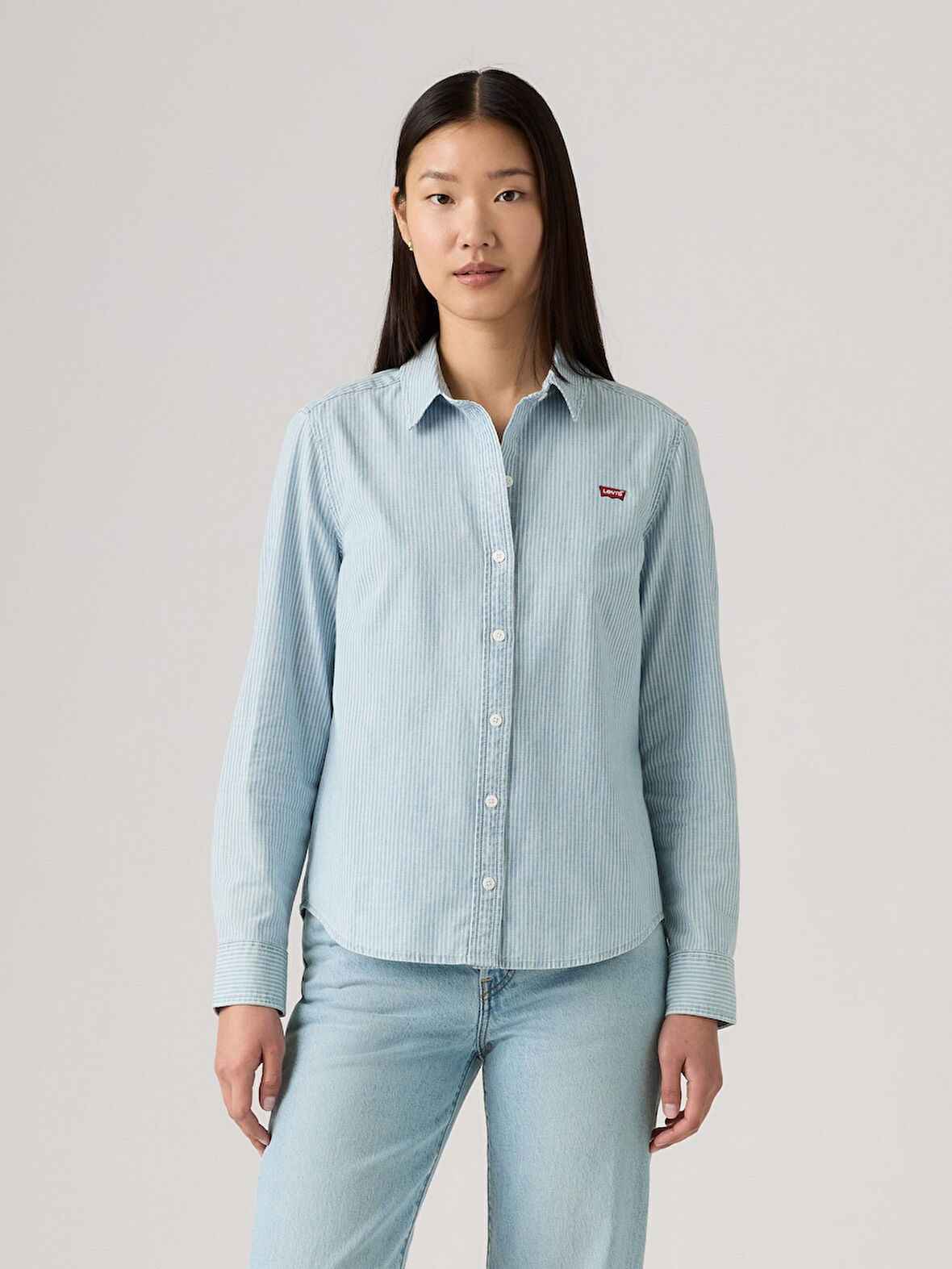 KADIN MAVİ VE BEYAZ RENKLİ ÇİZGİLİ GÖMLEK 34574-0060