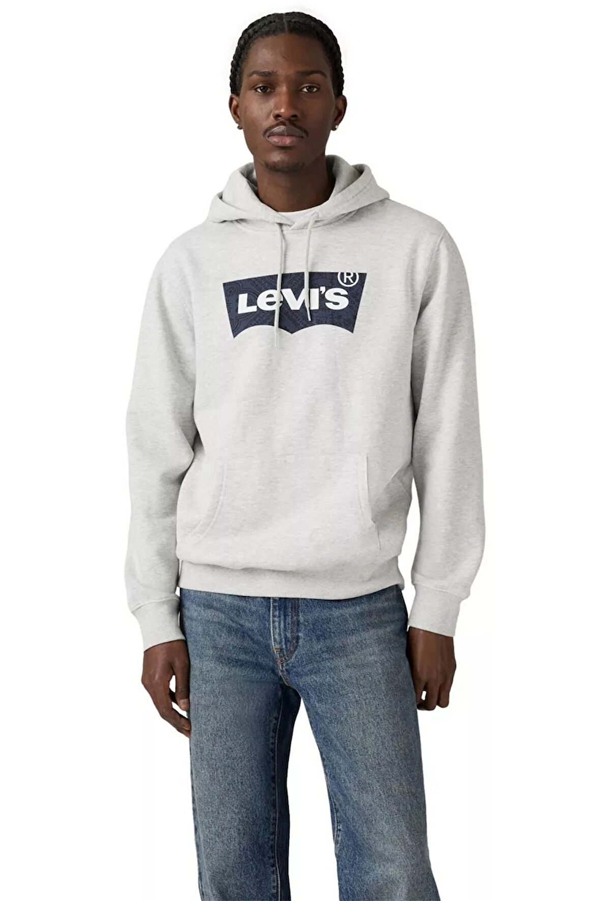 Levis Erkek Baskılı Kapüşonlu Gri Sweatshirt - 38424-0154