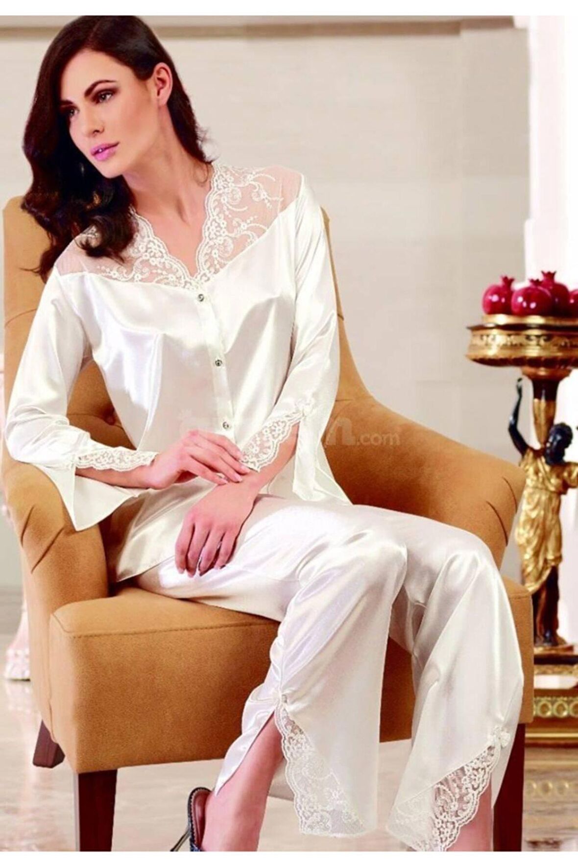 2’li Saten Pijama Takımı 5692 Ekru