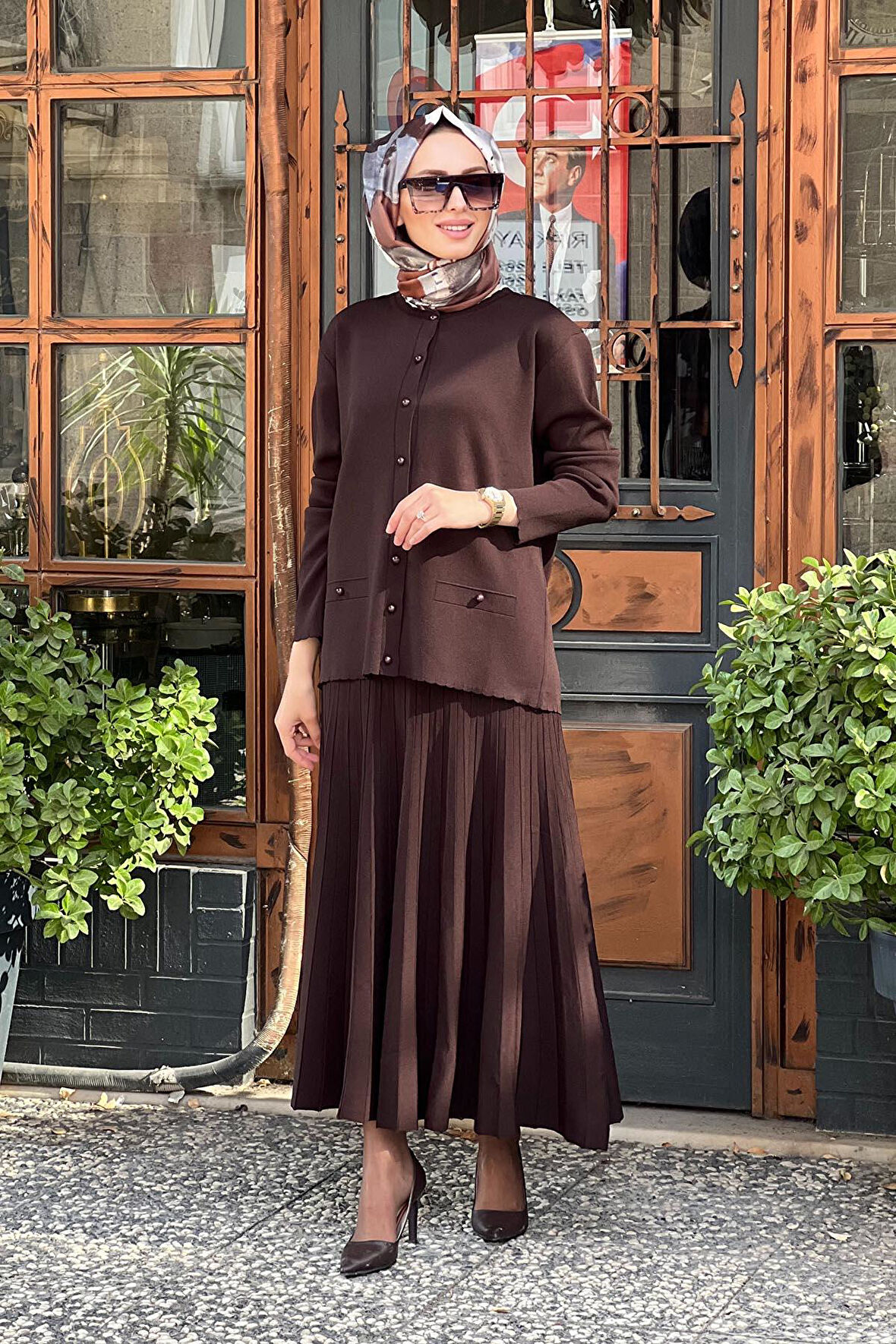 Nurcan Çetin Triko Etekli Takım 009 Kahve
