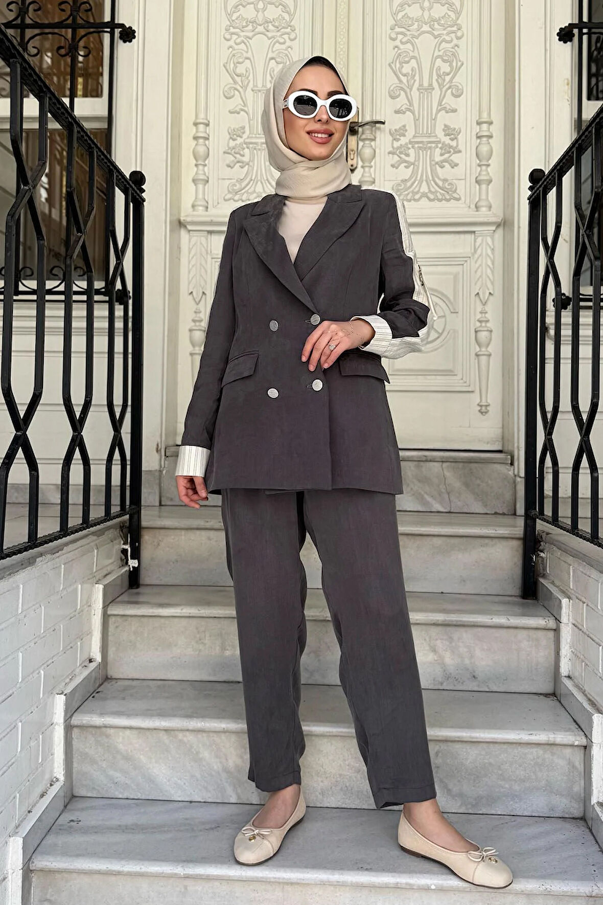 alMARWAH Pantolonlu Takım 202792 Koyu Gri