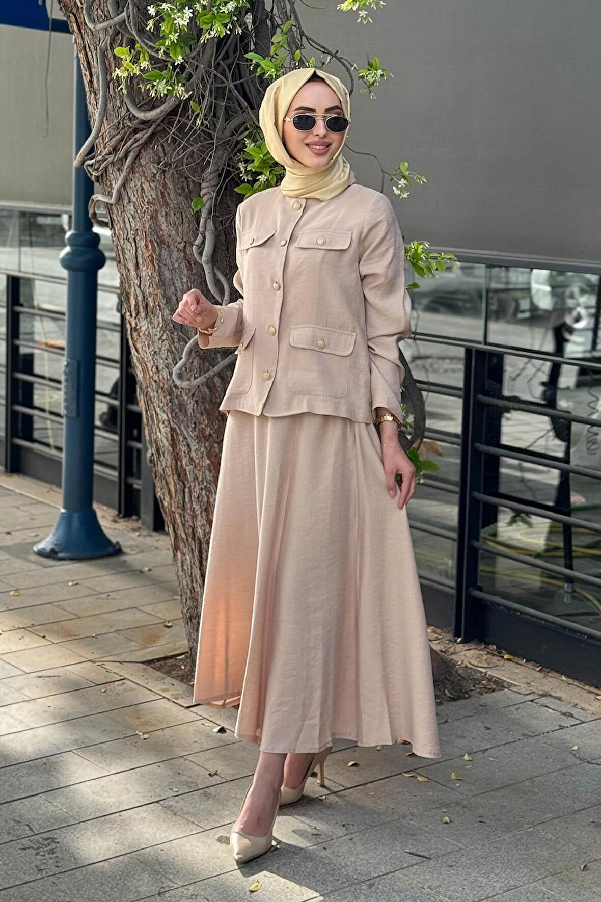 Nurcan Çetin Etekli Takım 25464 Bej