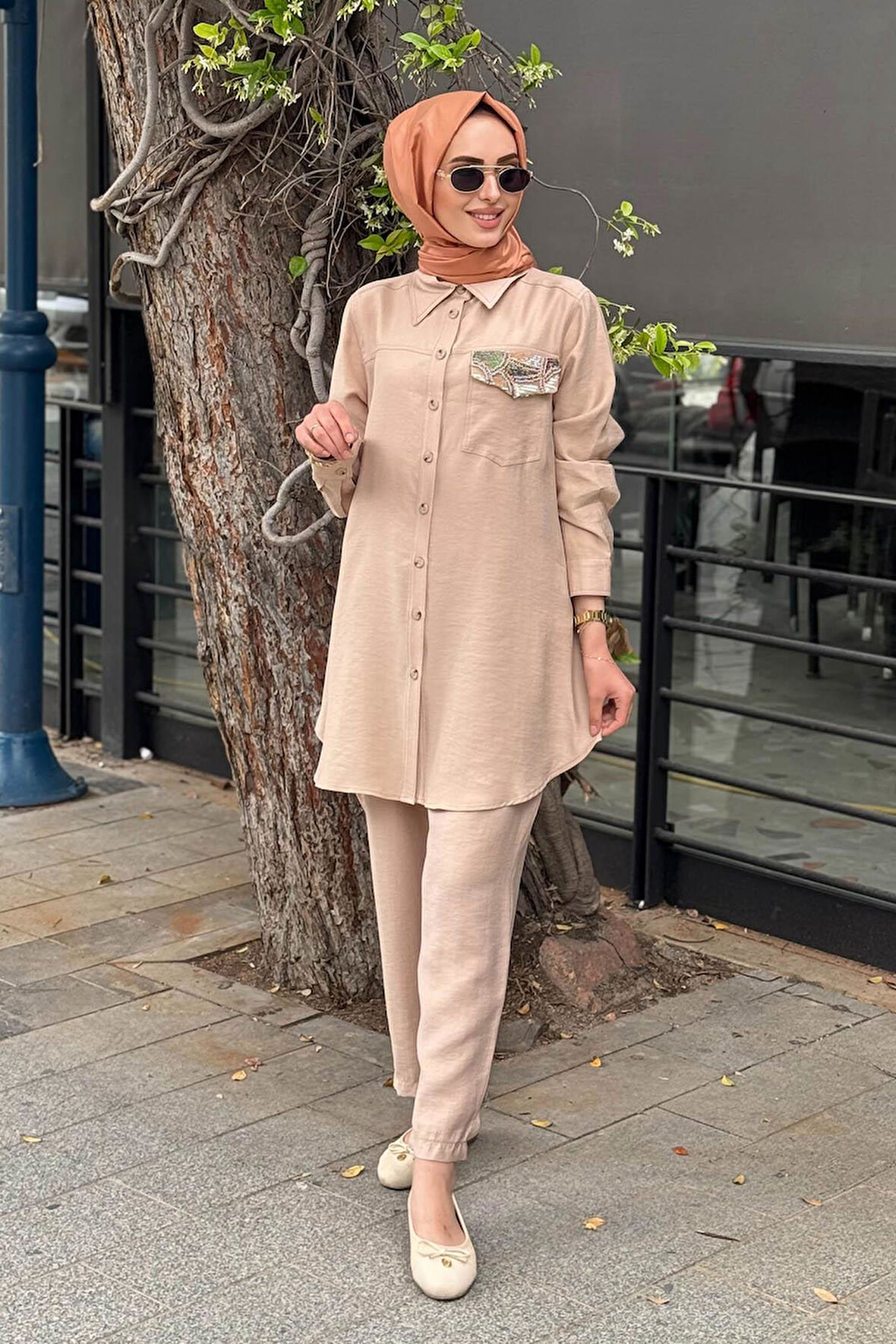Nurcan Çetin Pantolonlu Takım 25413 Bej