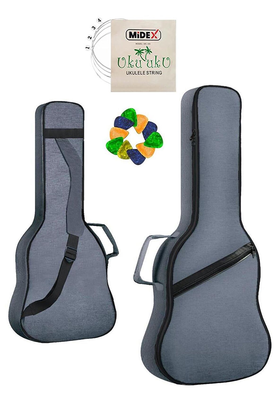 Midex CS-24 Concert Ukulele Çantası Gigbag Soft Case Kılıf (10 Pena ve Takım Tel Hediye)