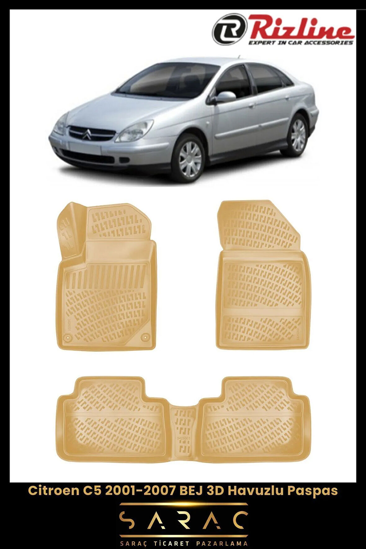 Rizline Citroen C5 2002 Model BEJ 3D Havuzlu Paspas