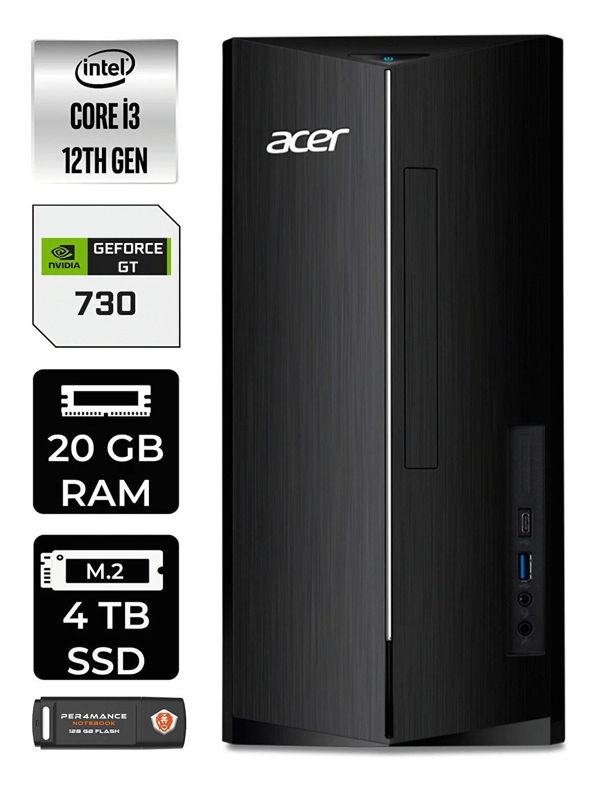 Lenovo NEO 50T i3 12100 20GB RAM 4TB SSD RX550/4GB W11PRO 11SC001ATX MASAÜSTÜ PC & PER4 BELLEK