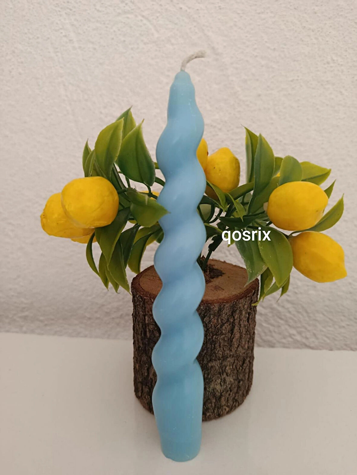 qosrix Açık Mavi Italyan Burgulu Şamdan Soya Mumu Doğal Kokulu Çubuk Konik Burgu Spiral Mum Dekoratif 1 Adet