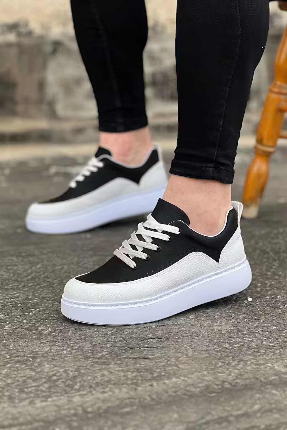 Wagoon WG162 Beyaz Siyah Ortopedik Taban Erkek Casual Ayakkabı