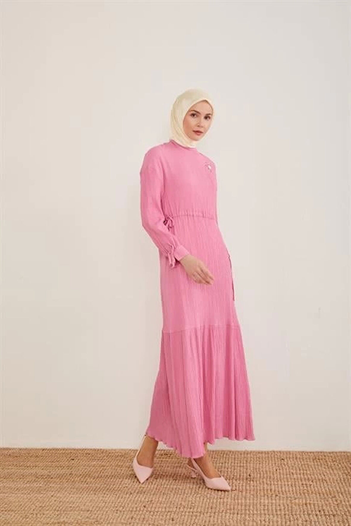 Armine Beli Ayarlanabilir Gofreli Elbise 23Y9659 Şeker Pembe