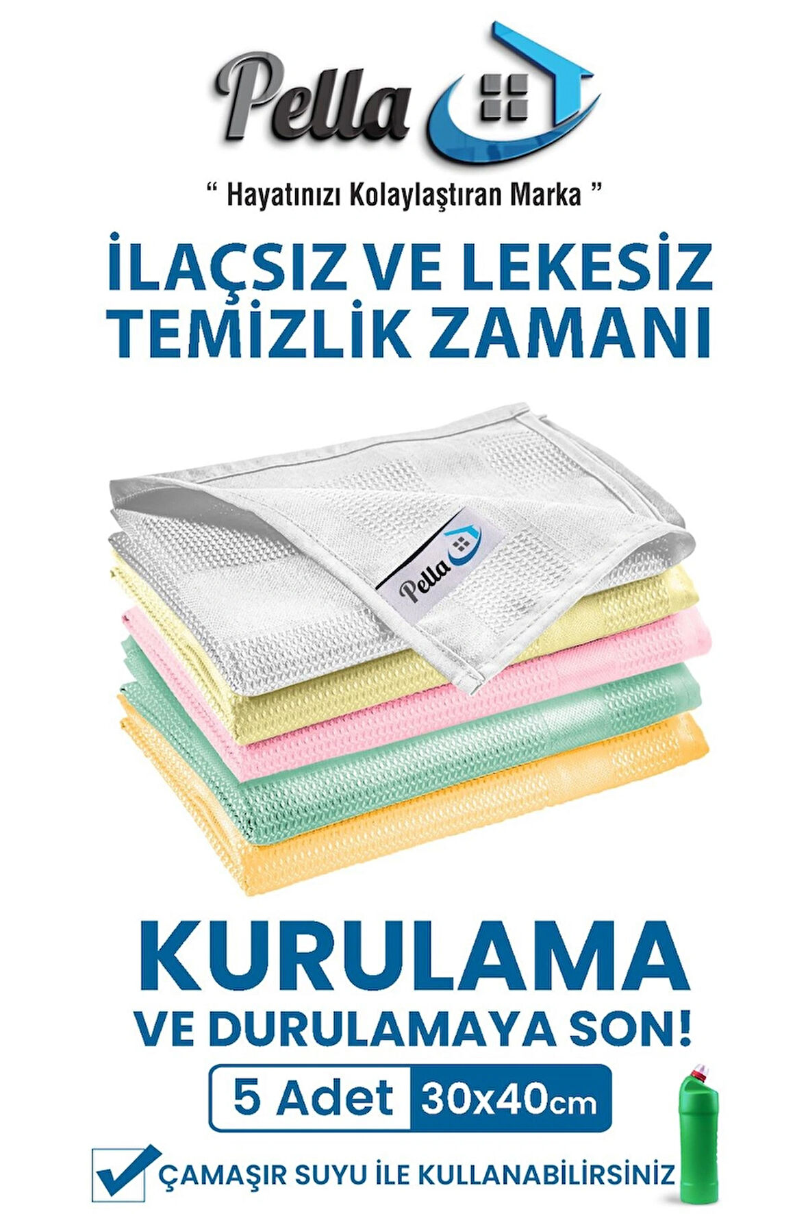 Pella Shop 5li 40x30cm Mikrofiber Temizlik Bezi - Yeni Renkler