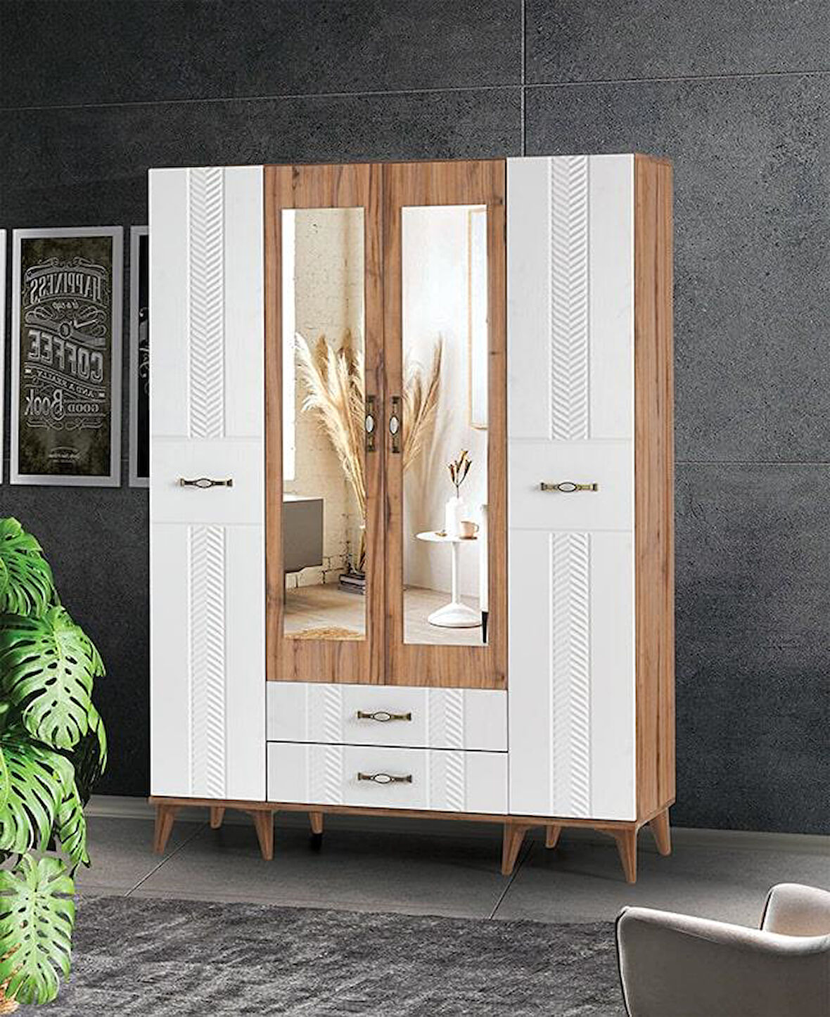 Tuğçe Membran 4 Kapılı Gardrop Elbise Dolabı 145x47x200cm