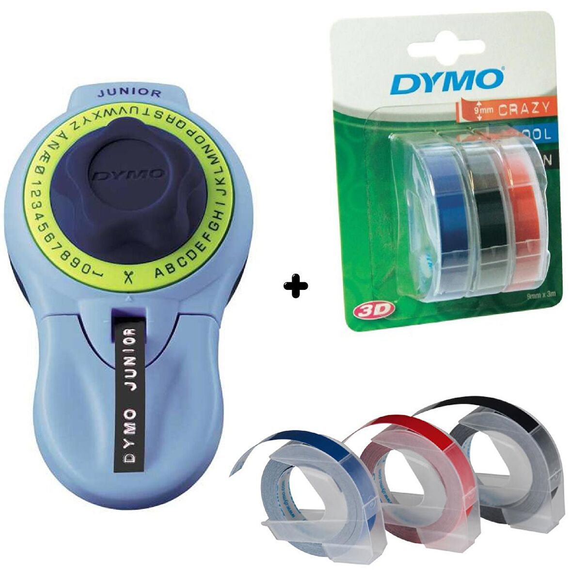 Dymo Junior Etiket Makinesi + 3'Lü Renkli Blisterli Yedek Şerit 9Mm*3M