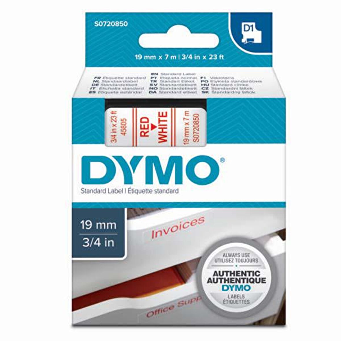 Dymo D1 Şerit Standart 19 MMx7 MT Beyaz Üzerine Kırmızı 45805