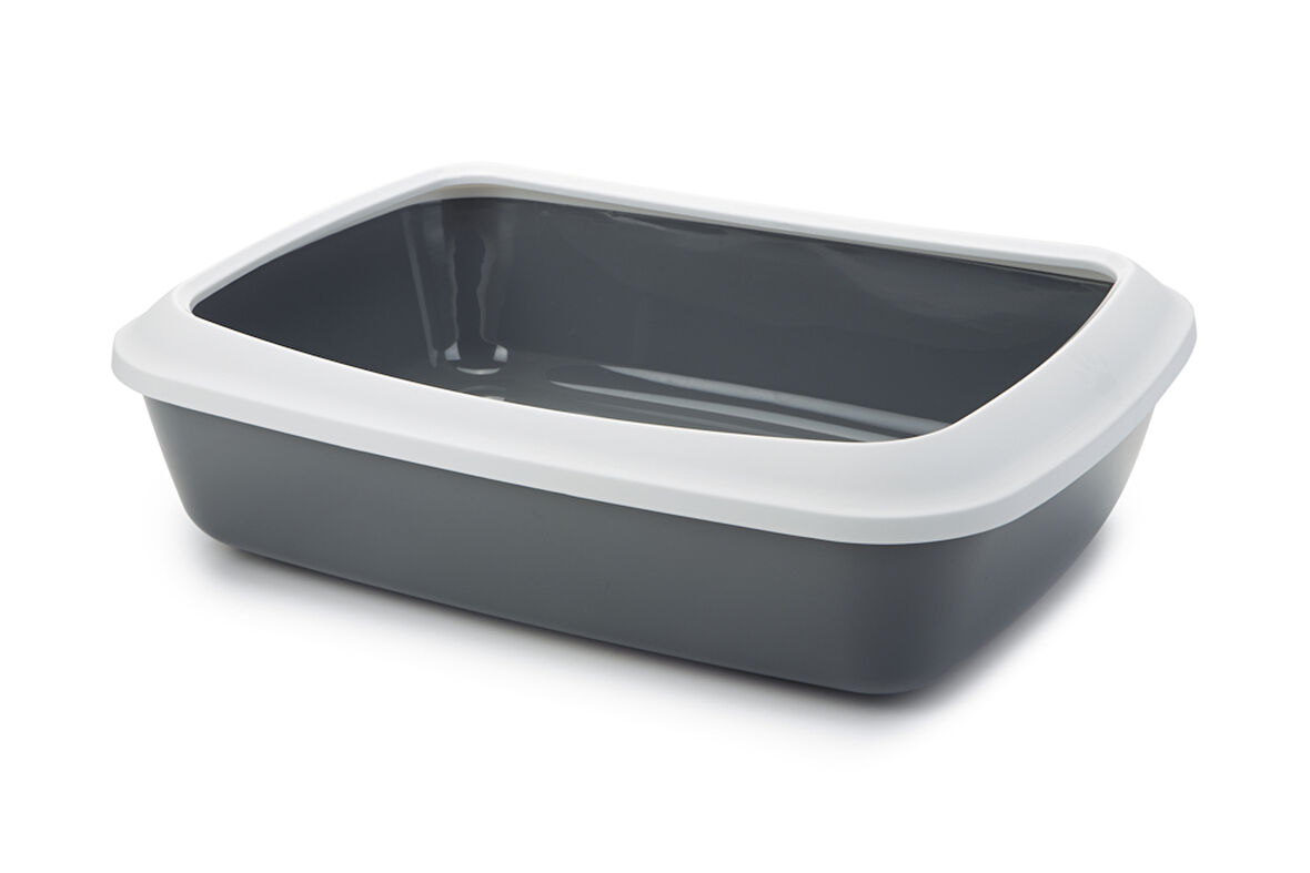 Beeztees Kalın Kenarlı Açık Kedi Tuvaleti, Gri, 50x37x14cm